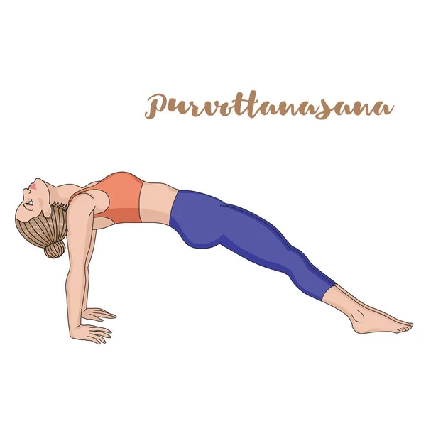 Women silhouette. Upward Plank Pose. Purvottanasana. — Stock Vector