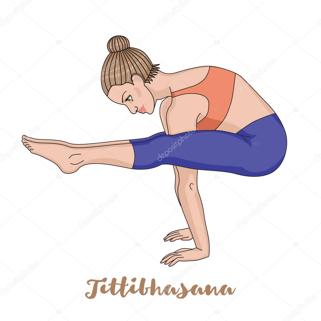 Women silhouette. Firefly yoga pose. Tittibhasana