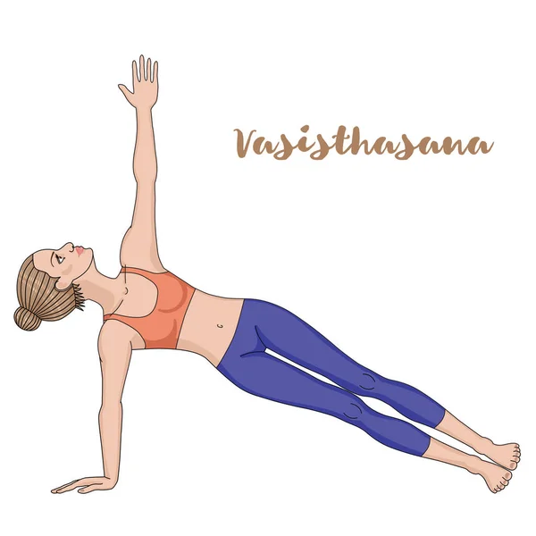 Silueta de mujer. Postura de yoga de tablón lateral extendido. Vasisthasana . — Archivo Imágenes Vectoriales