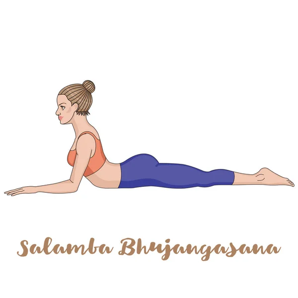 Sílhueta de mulheres. Pose de ioga de esfinge. Salamba Bhujangasana . — Vetor de Stock