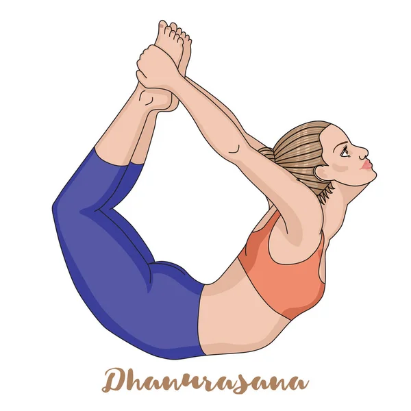 여성 실루엣입니다. 요가 포즈를 활. Dhanurasana — 스톡 벡터