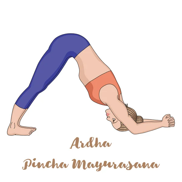 Silhouette femminile. Dolphin Yoga Pose. Ardha Pincha Mayurasana — Vettoriale Stock