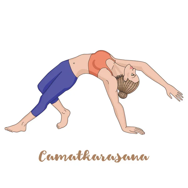 Γυναίκες σιλουέτα. Άγριο πράγμα Yoga πόζα. Camatkarasana — Διανυσματικό Αρχείο