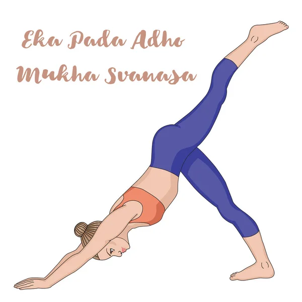 Women silhouette. One legged downward facing dog Yoga Pose. Eka Pada Adho Mukha Svanasa — Stock Vector
