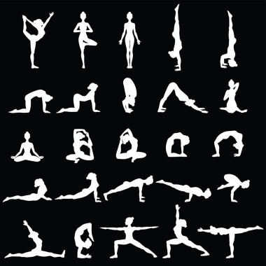 Kadın siluetleri. Yoga pozlar topluluğu. Asana seti.