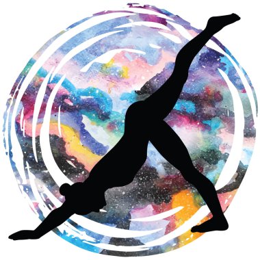 Kadınlar siluet. Aşağı doğru bakan köpek Yoga poz tek bacaklı. Eka Pada Adho Mukha Svanasa