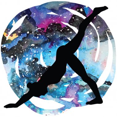 Kadınlar siluet. Aşağı doğru bakan köpek Yoga poz tek bacaklı. Eka Pada Adho Mukha Svanasa