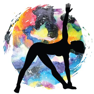 Kadınlar siluet. Üçgen Yoga Pose genişletilmiş. Utthita trikonasana