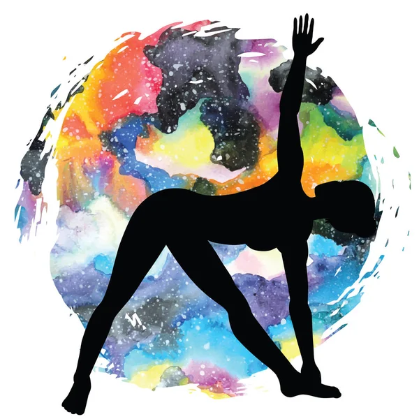 Kadınlar siluet. Üçgen Yoga Pose genişletilmiş. Utthita trikonasana