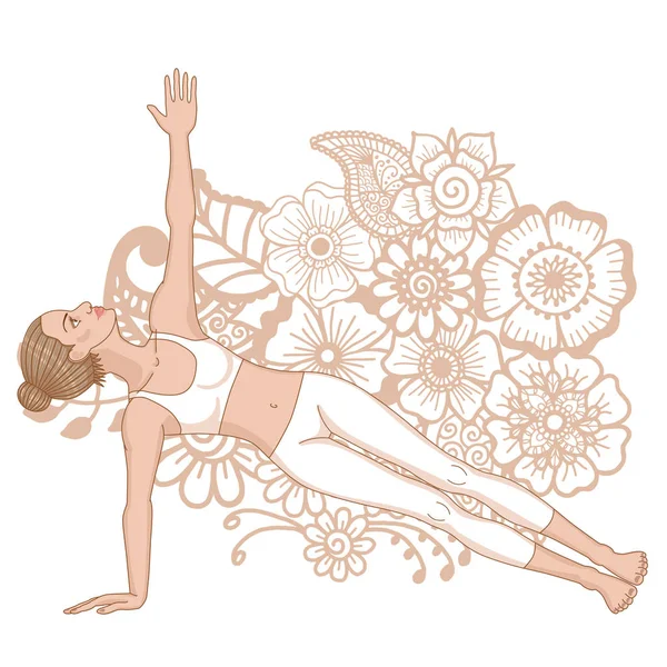 Frauensilhouette. verlängerte Seitenplanke Yoga-Pose. vasisthasana. — Stockvektor