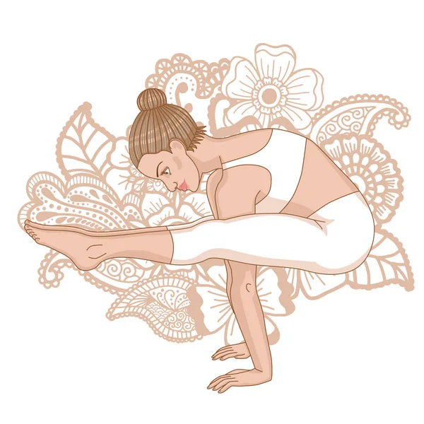 Vrouwen silhouet. Firefly yoga pose. Tittibhasana — Stockvector