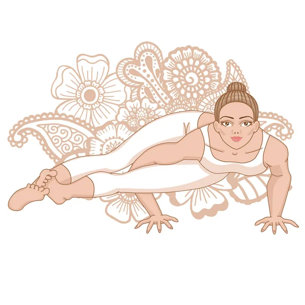 Silueta de mujer. Postura de Yoga de Ocho Ángulos. Astavakrasana — Vector de stock
