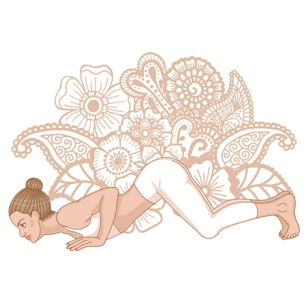 Kvinnor siluett. Åtta-Limbed Yoga Pose Ashtangasana — Stock vektor