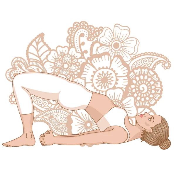 Silhouette femminile. Ponticello Yoga Pose. Setu Bandha Sarvangasana — Vettoriale Stock
