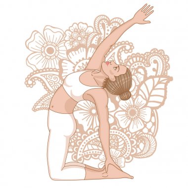 Kadınlar siluet. Defolmak deve Yoga poz. Parivrtta Ustrasana