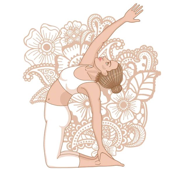 Silhouette femminile. Revoluto cammello Yoga Pose. Parivrtta Ustrasana — Vettoriale Stock