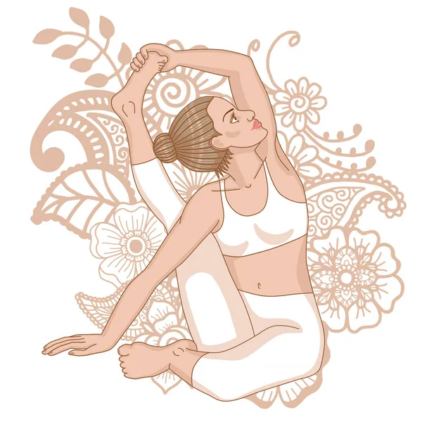 Silueta de mujer. Brújula Yoga Pose. Parivrtta Surya Yantrasana — Vector de stock