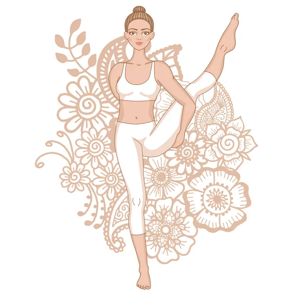 Silhouette féminine. Pose de yoga d'oiseau du paradis. Svarga Dvidasana — Image vectorielle