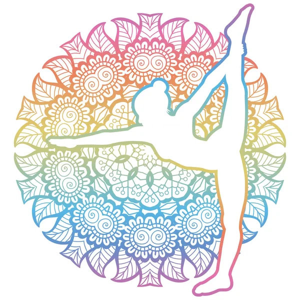 Silueta de mujer. Arco de pie Tirando de la pose de yoga. Dandayamana Dhanurasana — Archivo Imágenes Vectoriales