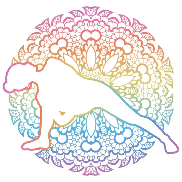 Silueta de mujer. Postura de yoga de ángulo lateral completamente enlazada. Baddha Parsvokanasana — Vector de stock