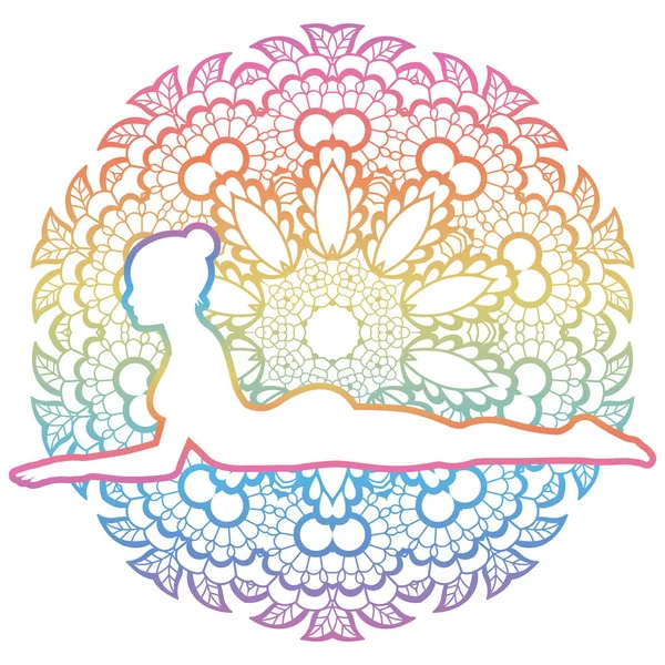 Silueta femeilor. Sfinx Yoga Pose. Salamba Bhujangasana . — Vector de stoc