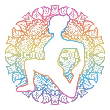 Kadınlar siluet. Tek bacaklı Kral güvercin Yoga poz. Eka Pada Rajakapotasana