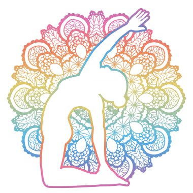 Kadınlar siluet. Defolmak deve Yoga poz. Parivrtta Ustrasana