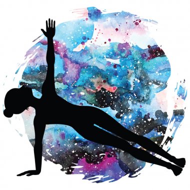 Kadınlar siluet. Genişletilmiş profilden tahta yoga poz. Vasisthasana.