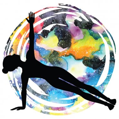 Kadınlar siluet. Genişletilmiş profilden tahta yoga poz. Vasisthasana.