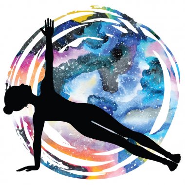 Kadınlar siluet. Genişletilmiş profilden tahta yoga poz. Vasisthasana.