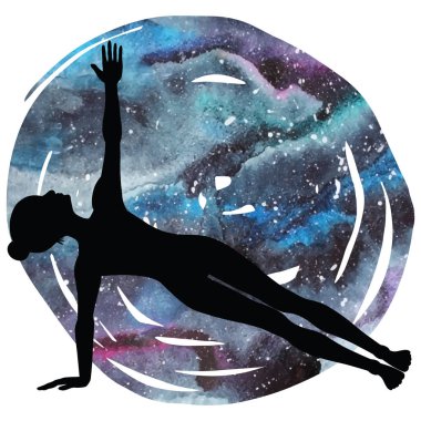 Kadınlar siluet. Genişletilmiş profilden tahta yoga poz. Vasisthasana.