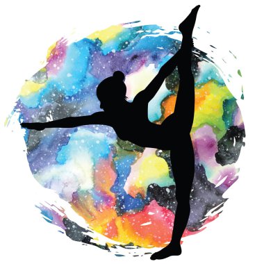 Kadınlar siluet. Yay çekerek yoga poz ayakta. Dandayamana Dhanurasana