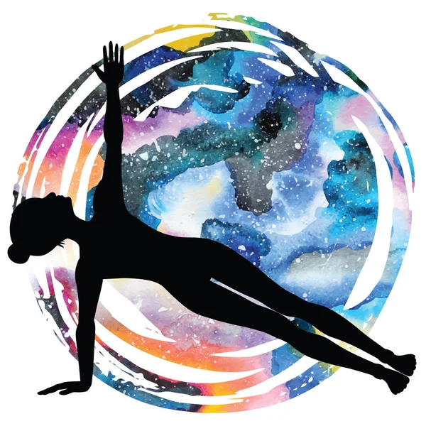 Kadınlar siluet. Genişletilmiş profilden tahta yoga poz. Vasisthasana.