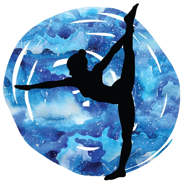 Kadınlar siluet. Yay çekerek yoga poz ayakta. Dandayamana Dhanurasana