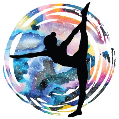 Kadınlar siluet. Yay çekerek yoga poz ayakta. Dandayamana Dhanurasana