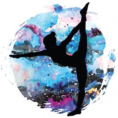 Kadınlar siluet. Yay çekerek yoga poz ayakta. Dandayamana Dhanurasana