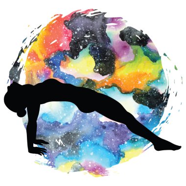 Kadınlar siluet. Yukarı doğru tahta poz. Purvottanasana.