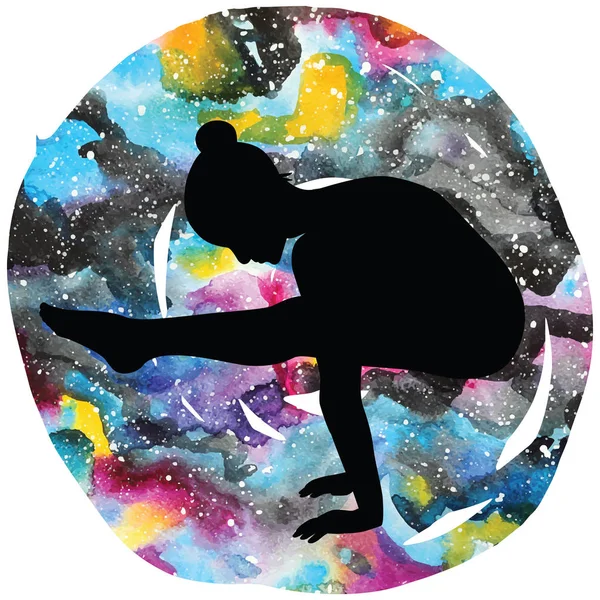 Frauensilhouette. Glühwürmchen Yoga Pose. Tittibhasana — Stockvektor