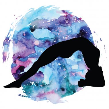 Kadınlar siluet. Yukarı bakacak şekilde iki metrelik personel Yoga poz. Dag Pada Viparita Dandasana