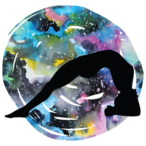 Vrouwen silhouet. Opwaartse geconfronteerd met twee-voet personeel Yoga Pose. DWI Pada Viparita Dandasana — Stockvector