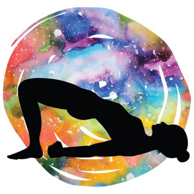 Kadınlar siluet. Köprü Yoga poz. Tertibat Bandha Sarvangasana