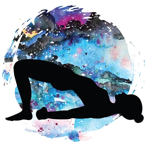 Vrouwen silhouet. Brug Yoga Pose. Setu Bandha Sarvangasana — Stockvector