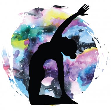 Kadınlar siluet. Defolmak deve Yoga poz. Parivrtta Ustrasana