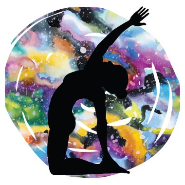 Kadınlar siluet. Defolmak deve Yoga poz. Parivrtta Ustrasana