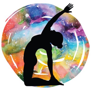 Kadınlar siluet. Defolmak deve Yoga poz. Parivrtta Ustrasana