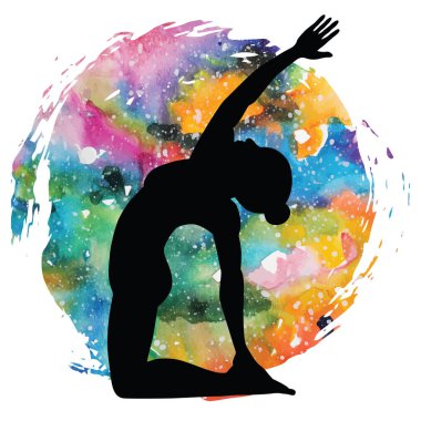 Kadınlar siluet. Defolmak deve Yoga poz. Parivrtta Ustrasana