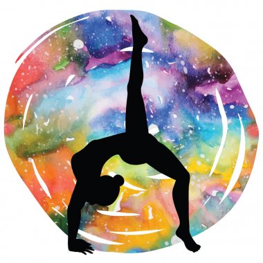 Kadınlar siluet. Aşağı doğru bakan köpek Yoga poz tek bacaklı. Eka Pada Adho Mukha Svanasa