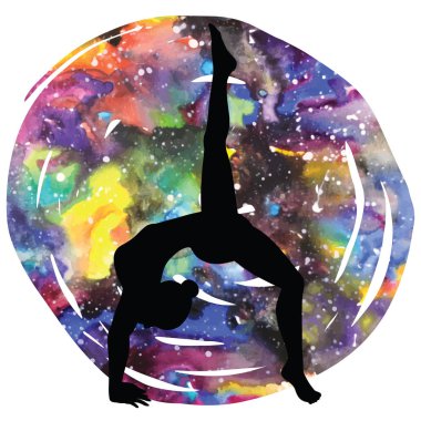 Kadınlar siluet. Aşağı doğru bakan köpek Yoga poz tek bacaklı. Eka Pada Adho Mukha Svanasa