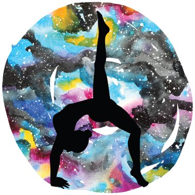 Kadınlar siluet. Aşağı doğru bakan köpek Yoga poz tek bacaklı. Eka Pada Adho Mukha Svanasa