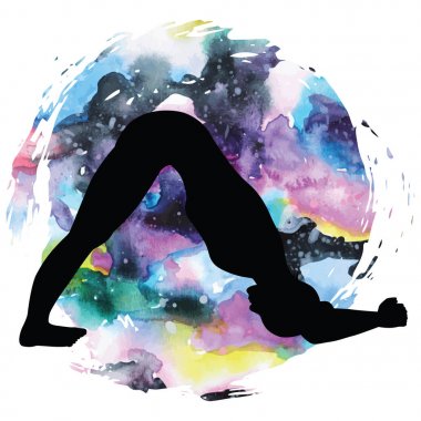 Kadınlar siluet. Yunus Yoga poz. Ardha Pincha Mayurasana